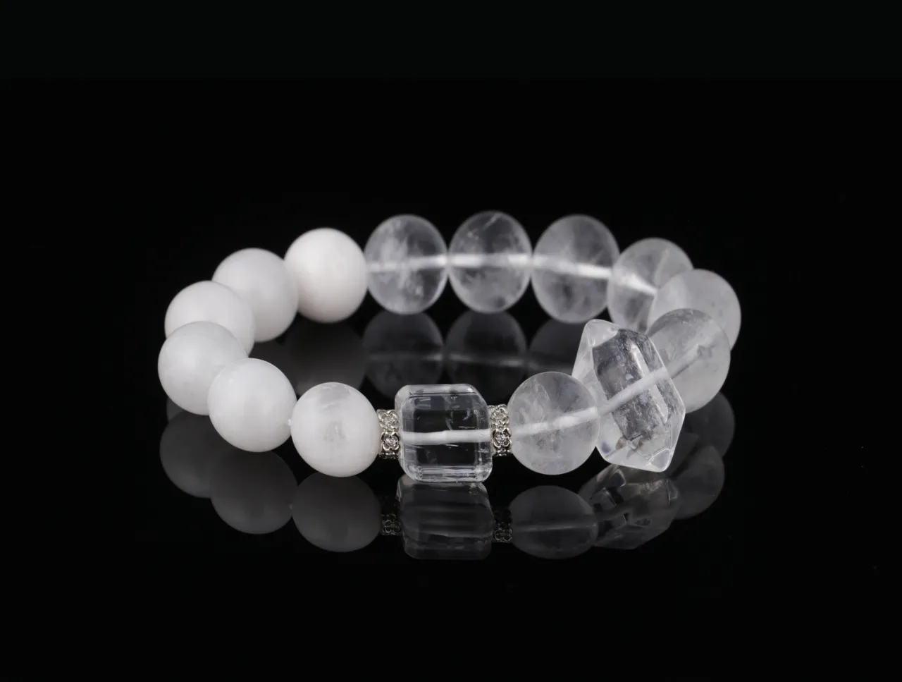 白阿塞白幽靈 天然水晶手串生辰定制
