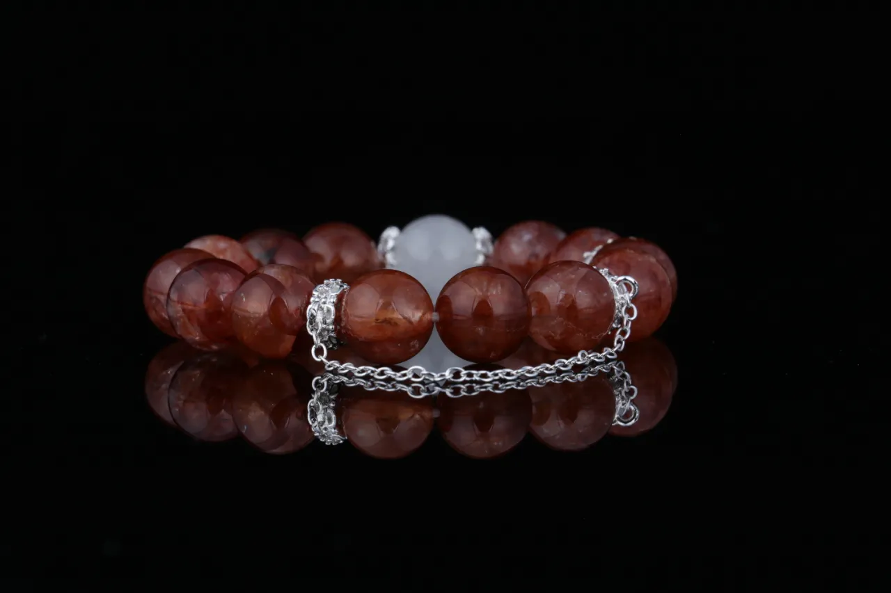 紅膠花白水晶 適配命理缺金火者天然水晶手串定制 4