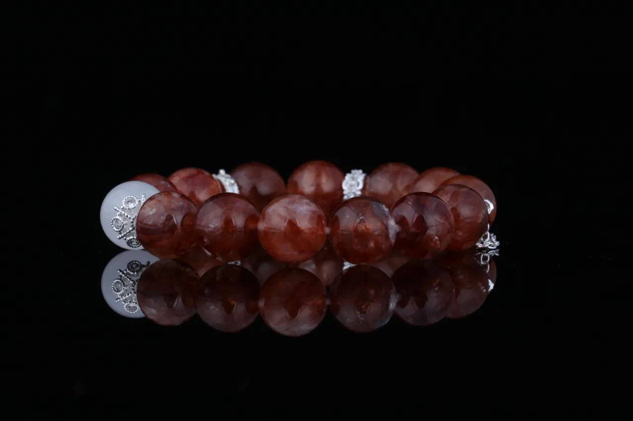 紅膠花白水晶 適配命理缺金火者天然水晶手串定制 5