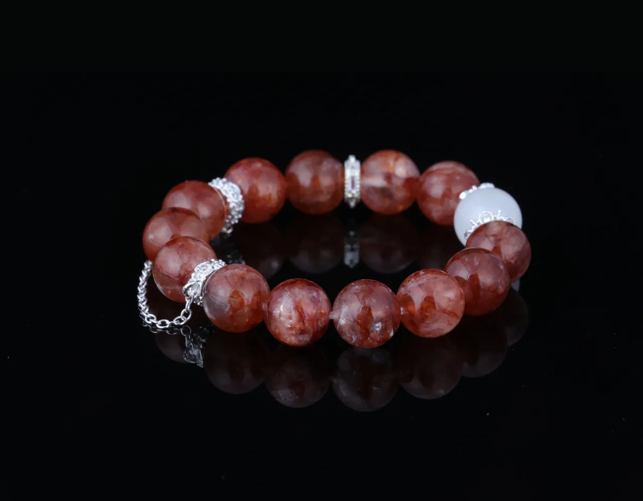 紅膠花白水晶 適配命理缺金火者天然水晶手串定制 7