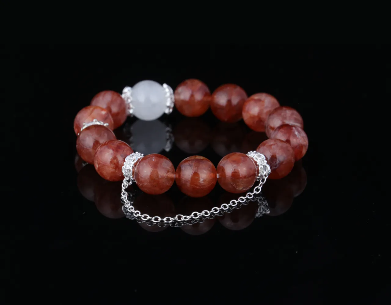 紅膠花白水晶 適配命理缺金火者天然水晶手串定制