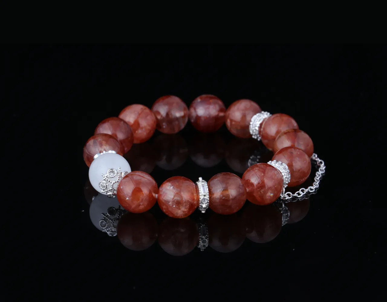 紅膠花白水晶 適配命理缺金火者天然水晶手串定制 8