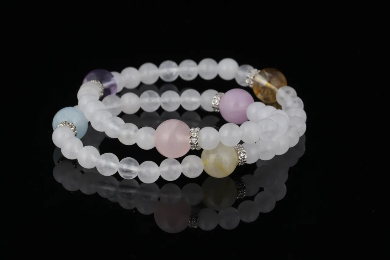 粉晶白水晶黃塔晶紫水晶天然水晶手串生辰定制 2