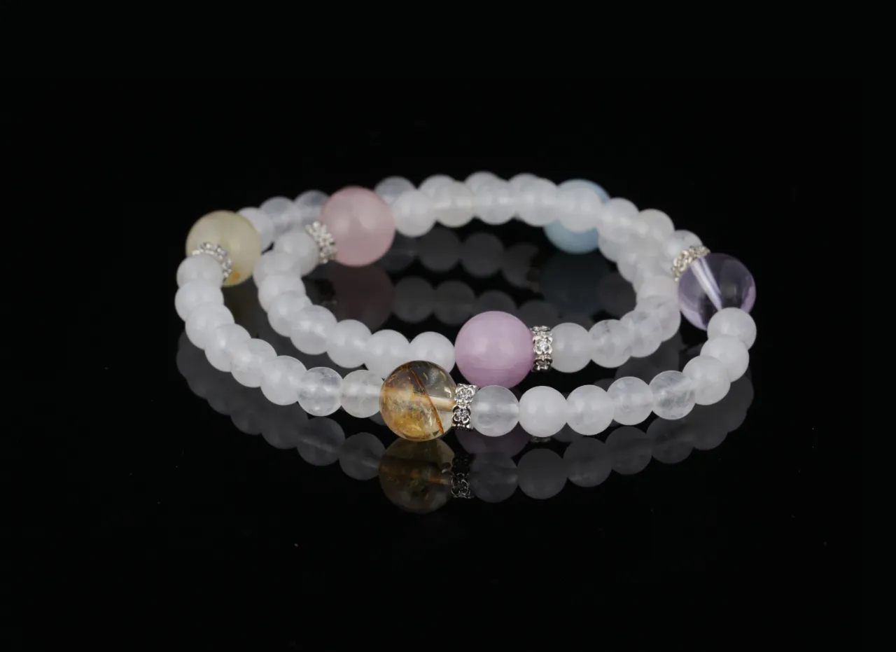 粉晶白水晶黃塔晶紫水晶天然水晶手串生辰定制