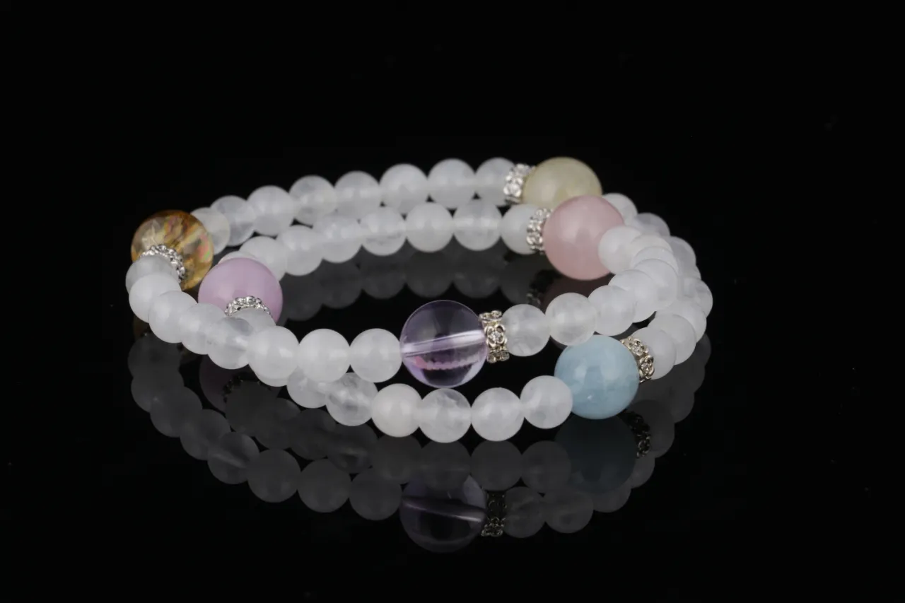 粉晶白水晶黃塔晶紫水晶天然水晶手串生辰定制 3