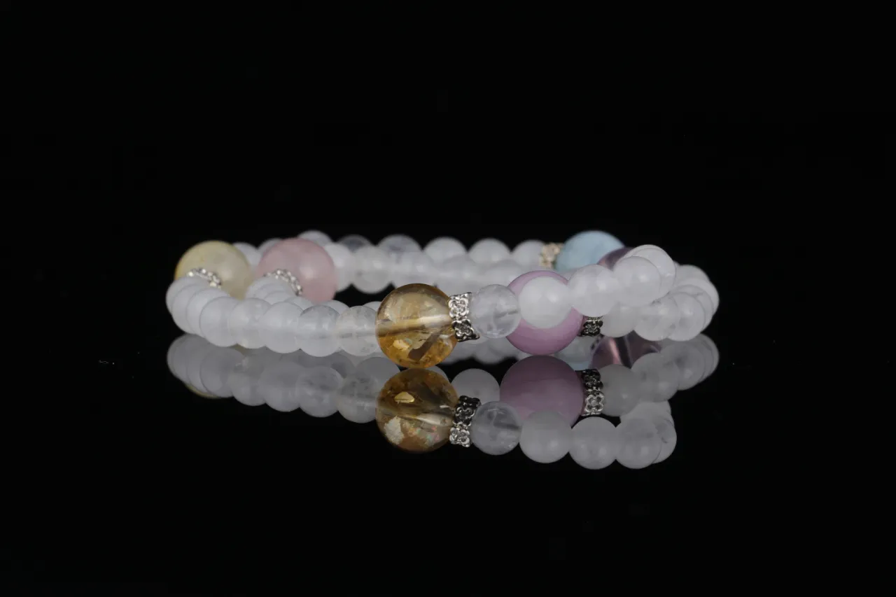 粉晶白水晶黃塔晶紫水晶天然水晶手串生辰定制 5