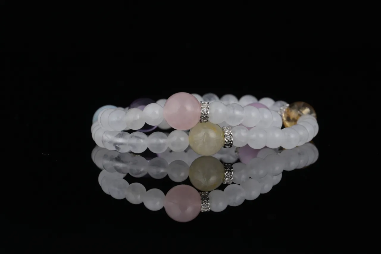 粉晶白水晶黃塔晶紫水晶天然水晶手串生辰定制 6