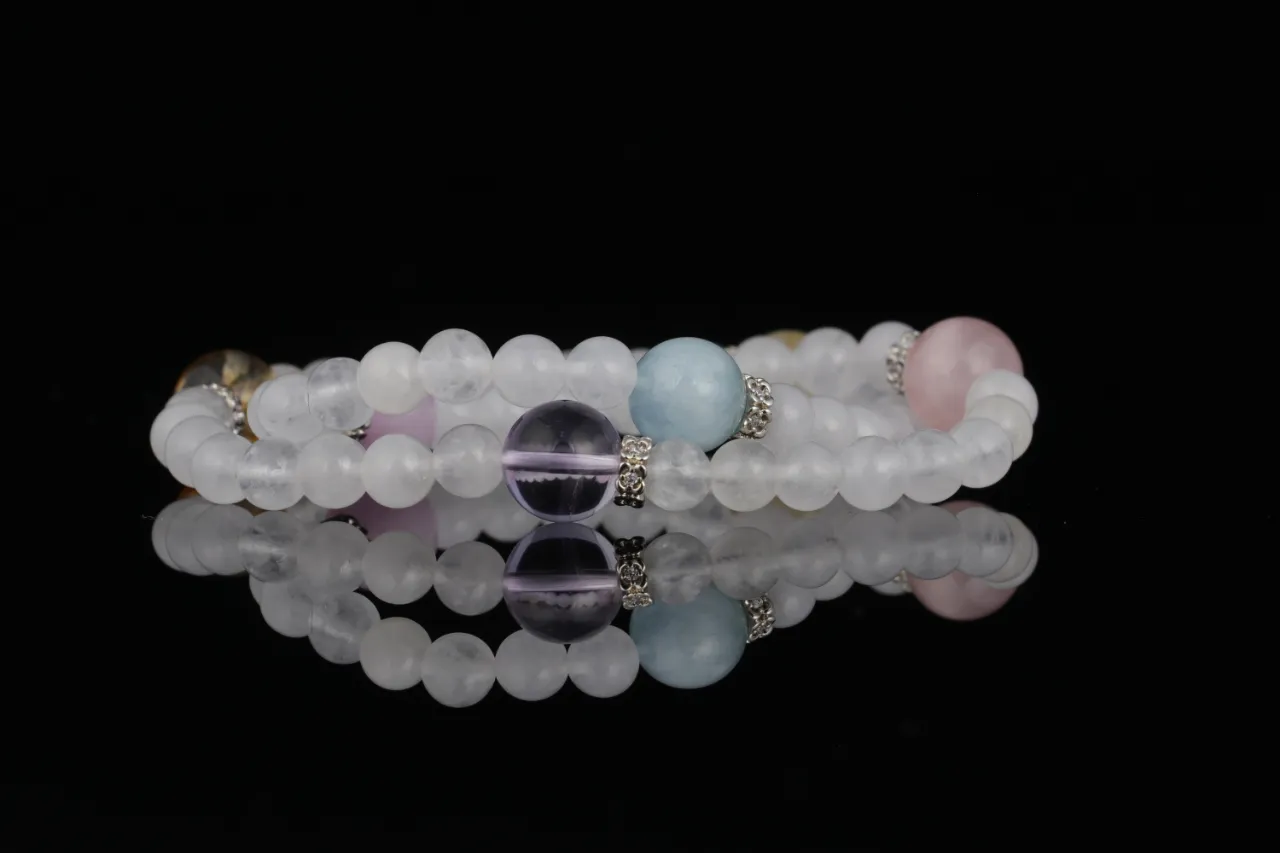 粉晶白水晶黃塔晶紫水晶天然水晶手串生辰定制 7