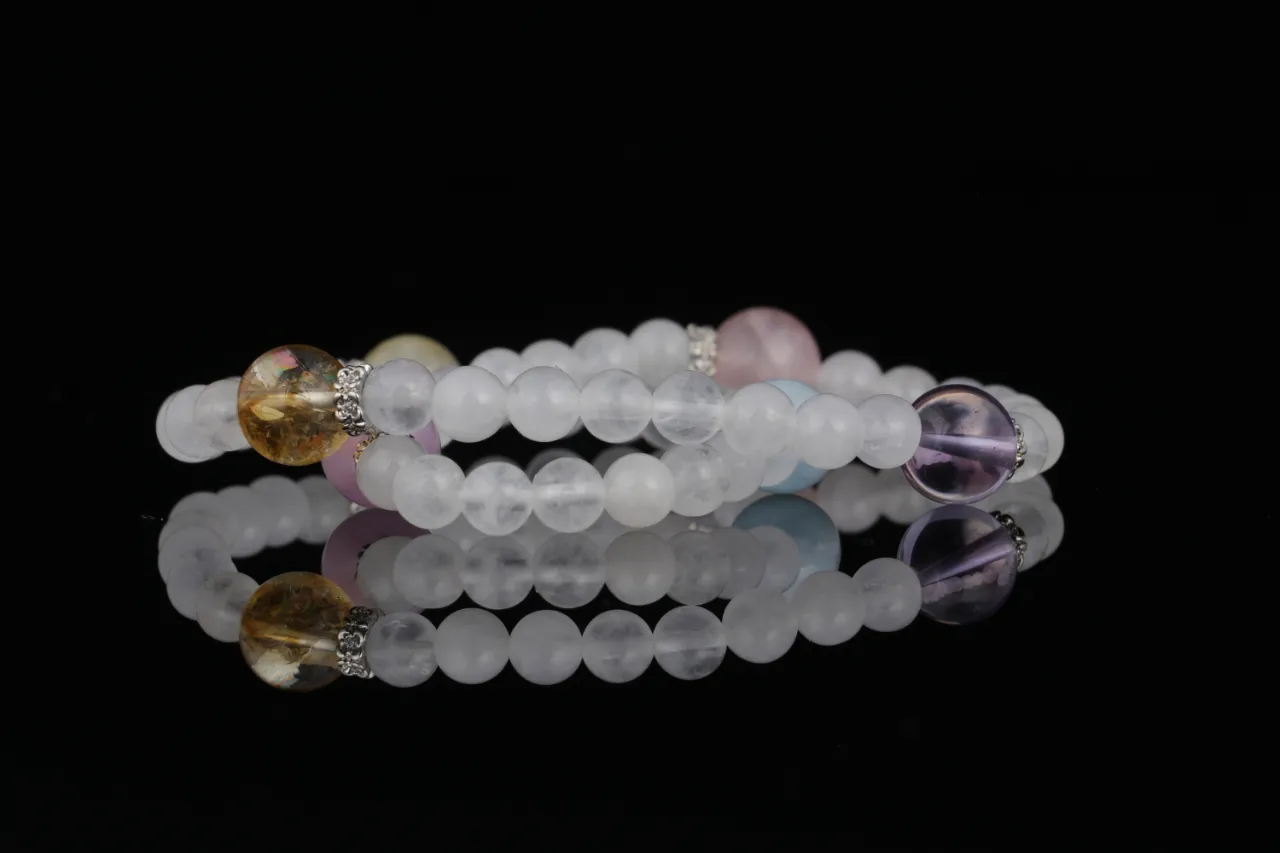 粉晶白水晶黃塔晶紫水晶天然水晶手串生辰定制 8