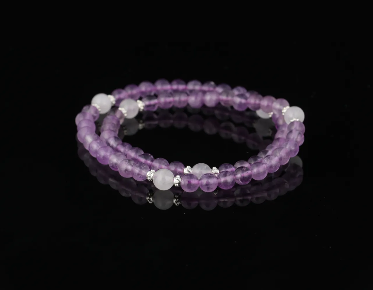 疊戴款 紫水晶白幽靈天然水晶手串生辰定制 2