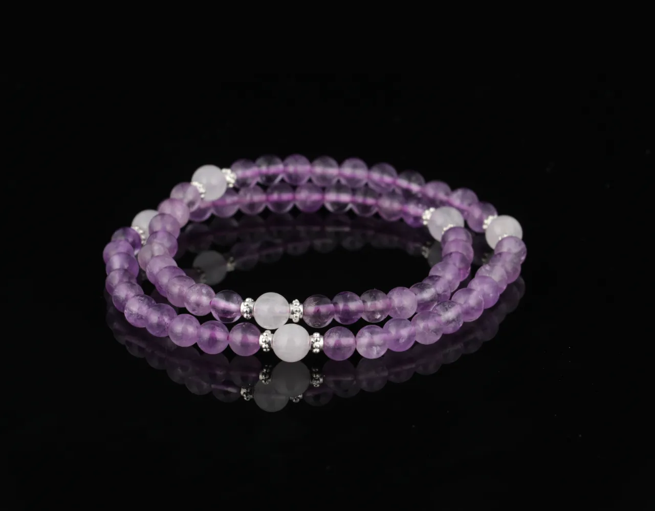 疊戴款 紫水晶白幽靈天然水晶手串生辰定制 3
