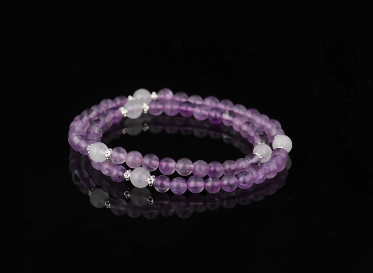 疊戴款 紫水晶白幽靈天然水晶手串生辰定制 4