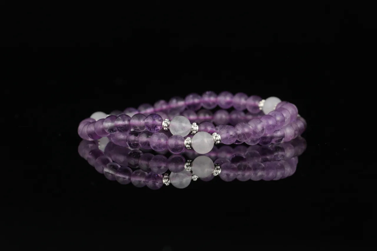 疊戴款 紫水晶白幽靈天然水晶手串生辰定制 5