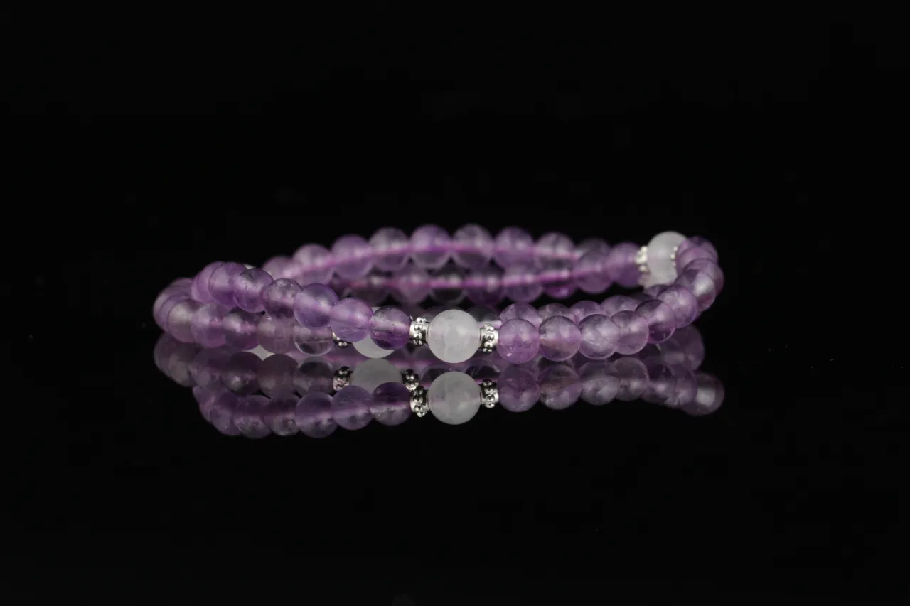 疊戴款 紫水晶白幽靈天然水晶手串生辰定制 6