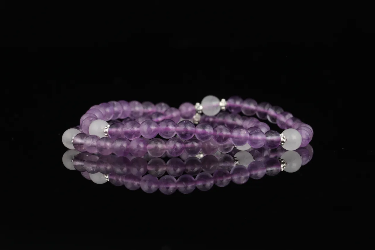 疊戴款 紫水晶白幽靈天然水晶手串生辰定制 7
