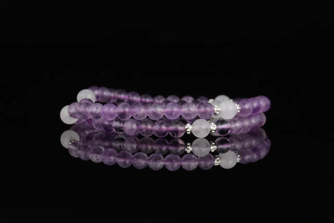 疊戴款 紫水晶白幽靈天然水晶手串生辰定制 8