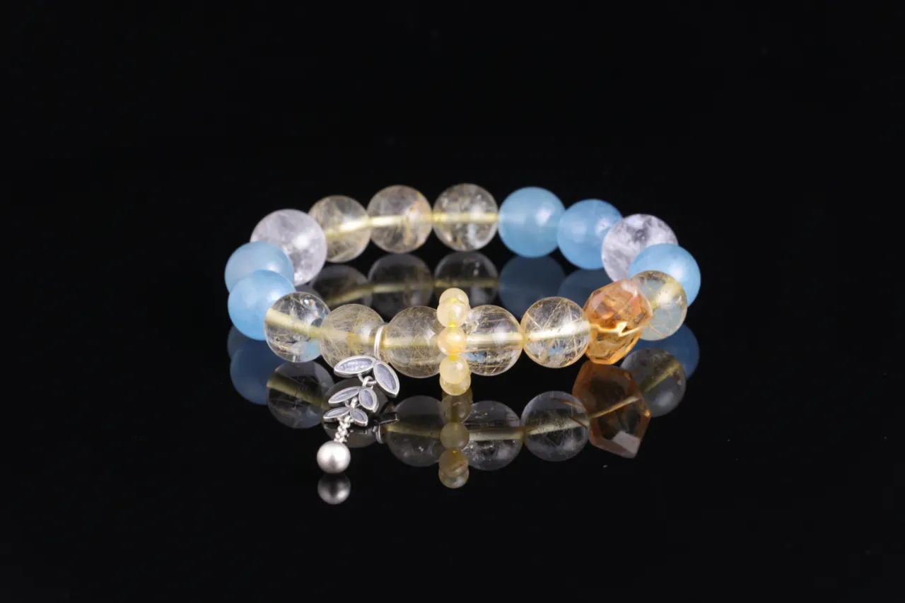 天然水晶手串生辰定制免費測算專屬客制 財富根基|海藍寶/金髮晶/白阿塞