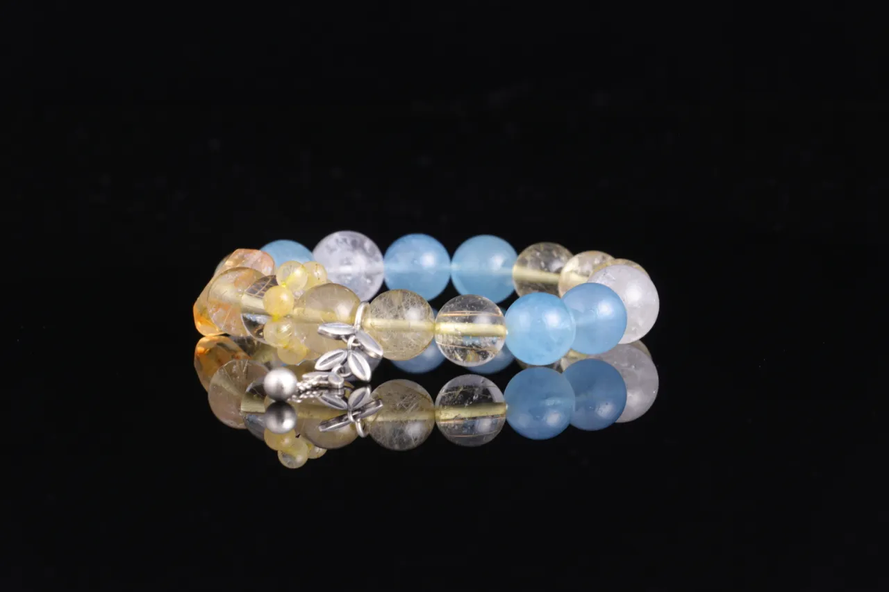 天然水晶手串生辰定制免費測算專屬客制 財富根基|海藍寶/金髮晶/白阿塞 2