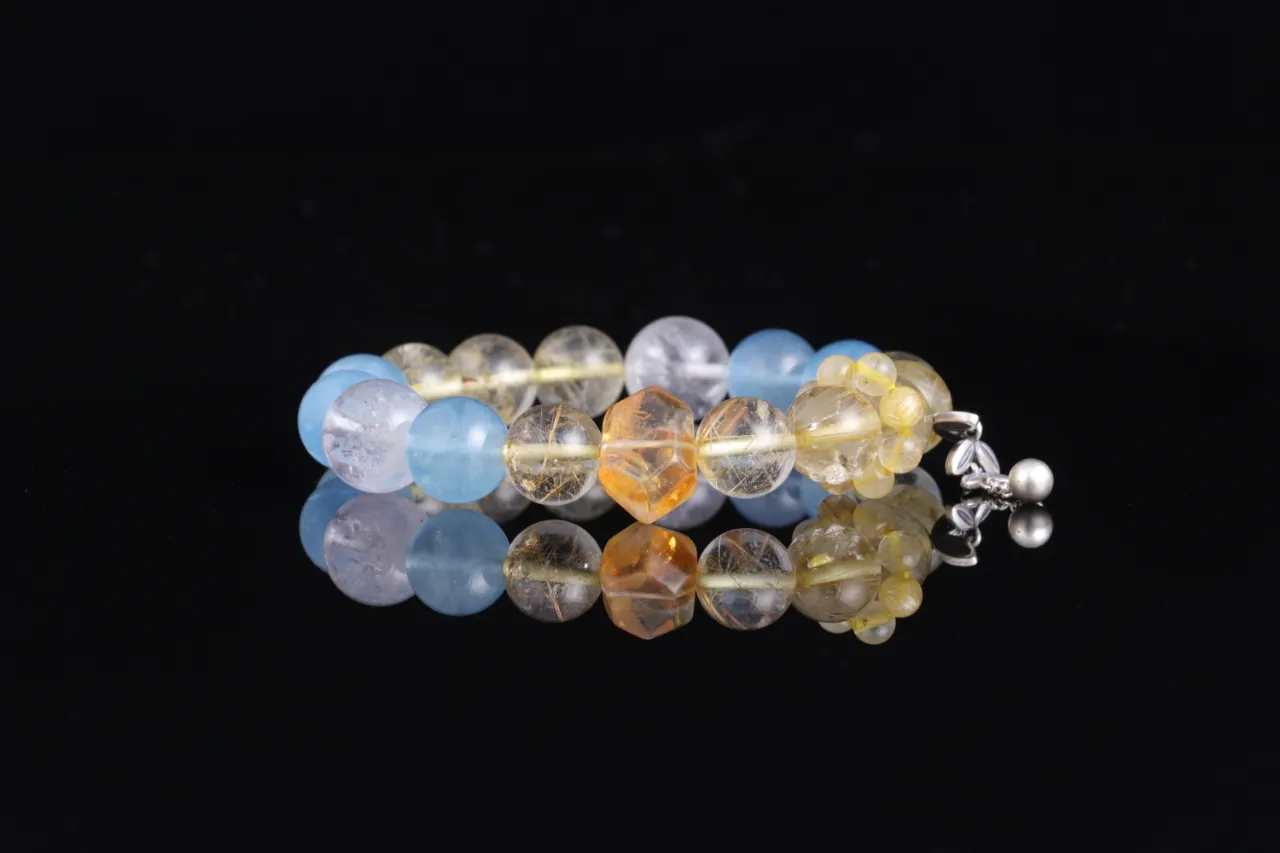 天然水晶手串生辰定制免費測算專屬客制 財富根基|海藍寶/金髮晶/白阿塞 3