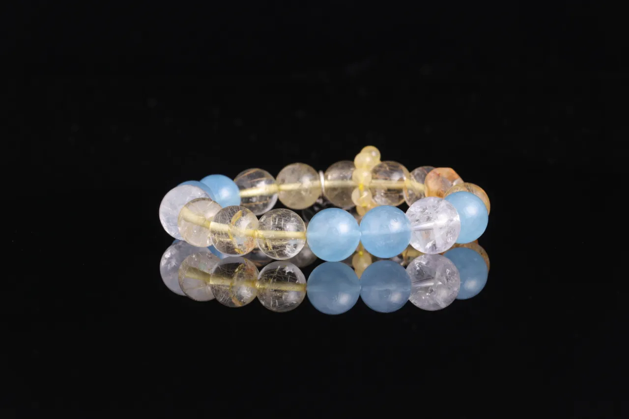 天然水晶手串生辰定制免費測算專屬客制 財富根基|海藍寶/金髮晶/白阿塞 4