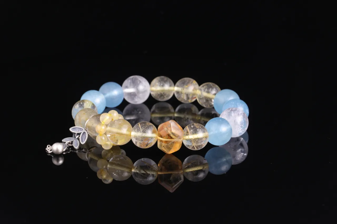 天然水晶手串生辰定制免費測算專屬客制 財富根基|海藍寶/金髮晶/白阿塞 6