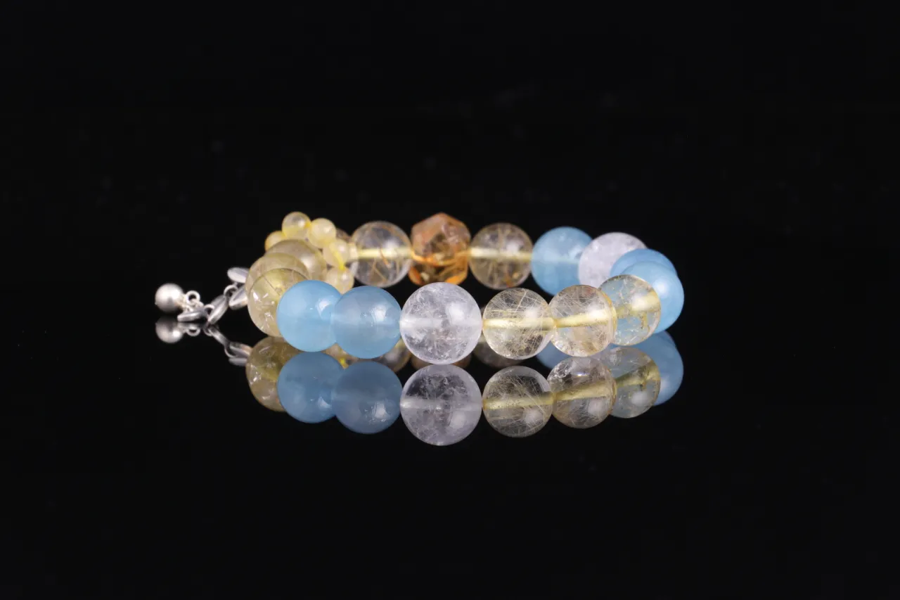 天然水晶手串生辰定制免費測算專屬客制 財富根基|海藍寶/金髮晶/白阿塞 5