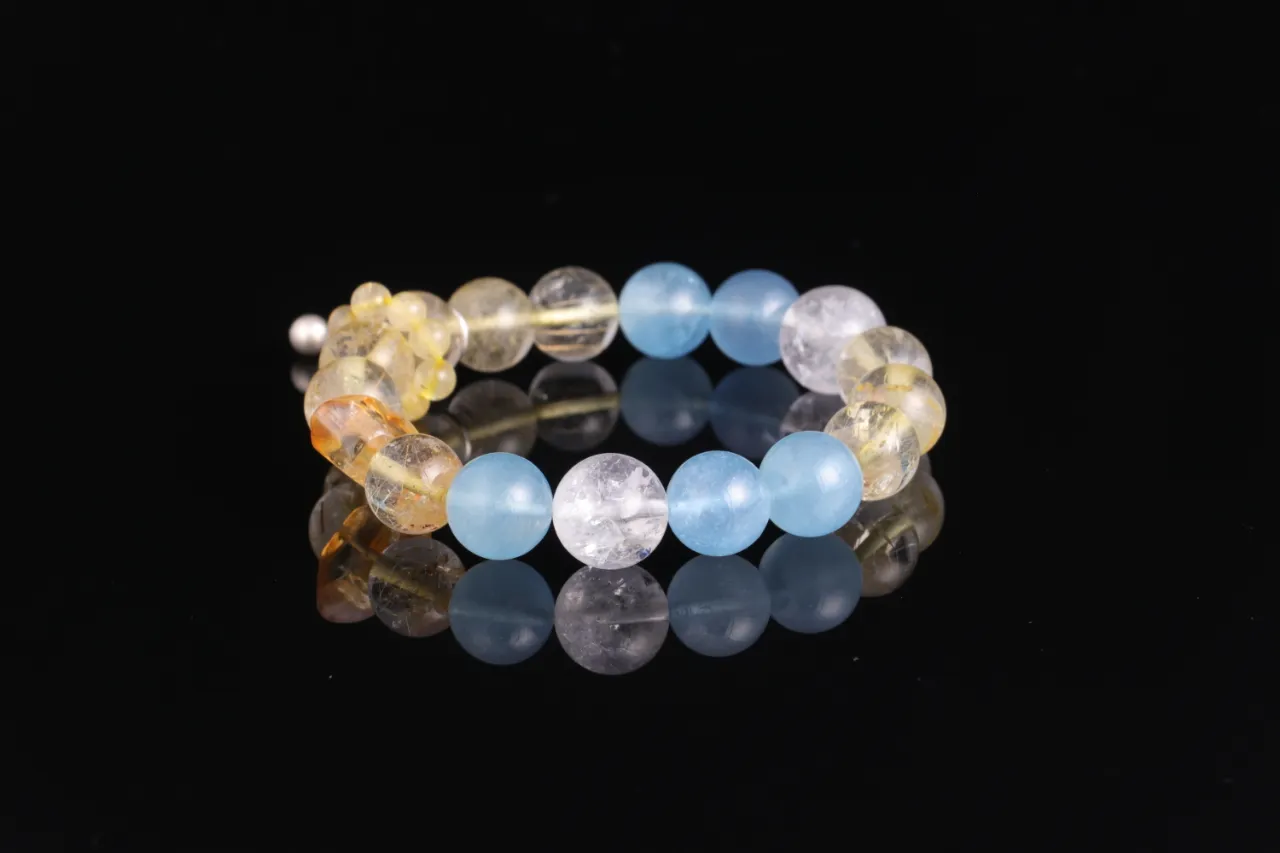 天然水晶手串生辰定制免費測算專屬客制 財富根基|海藍寶/金髮晶/白阿塞 7