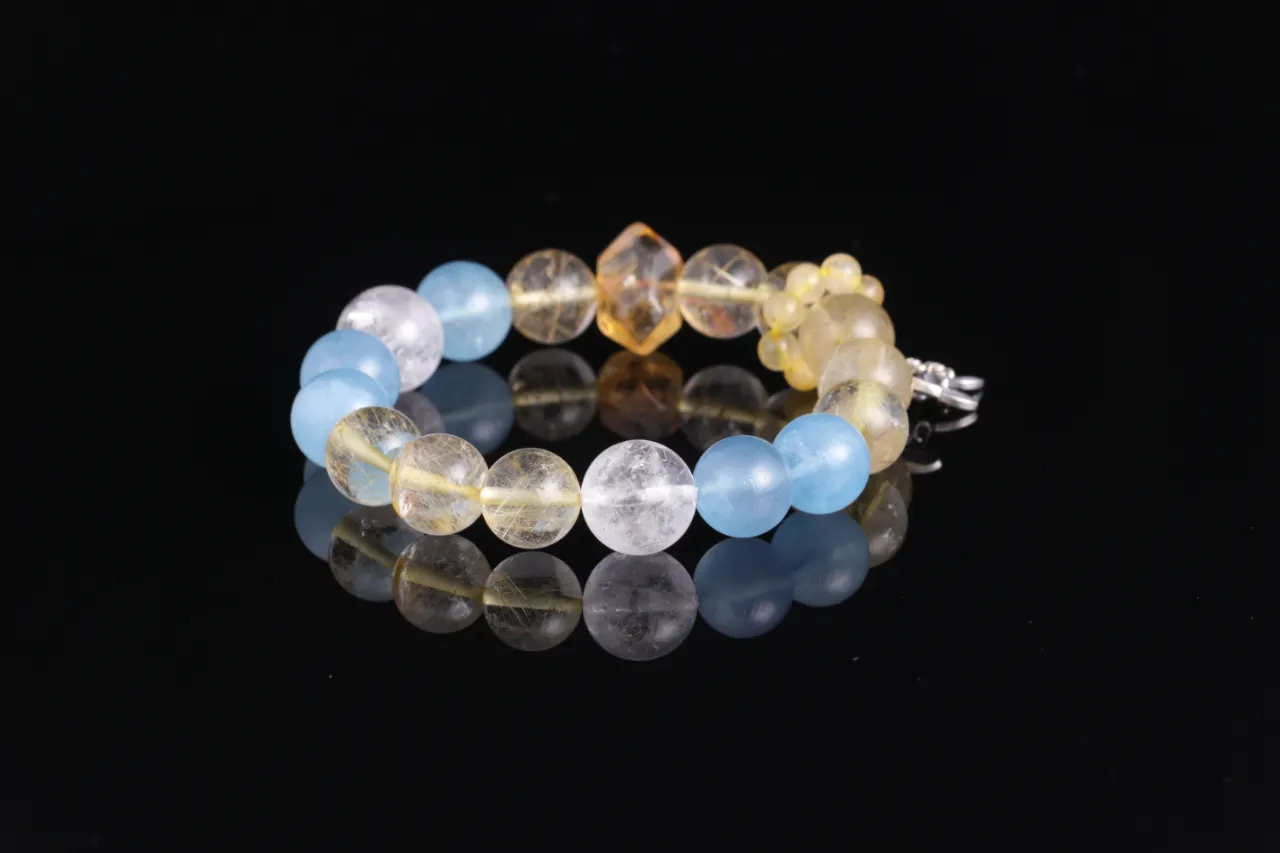 天然水晶手串生辰定制免費測算專屬客制 財富根基|海藍寶/金髮晶/白阿塞 8